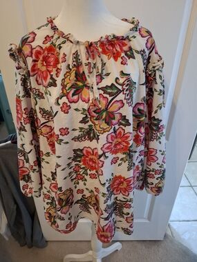 St. John's Bay Cream Tunic with Pink & Green Floral Print